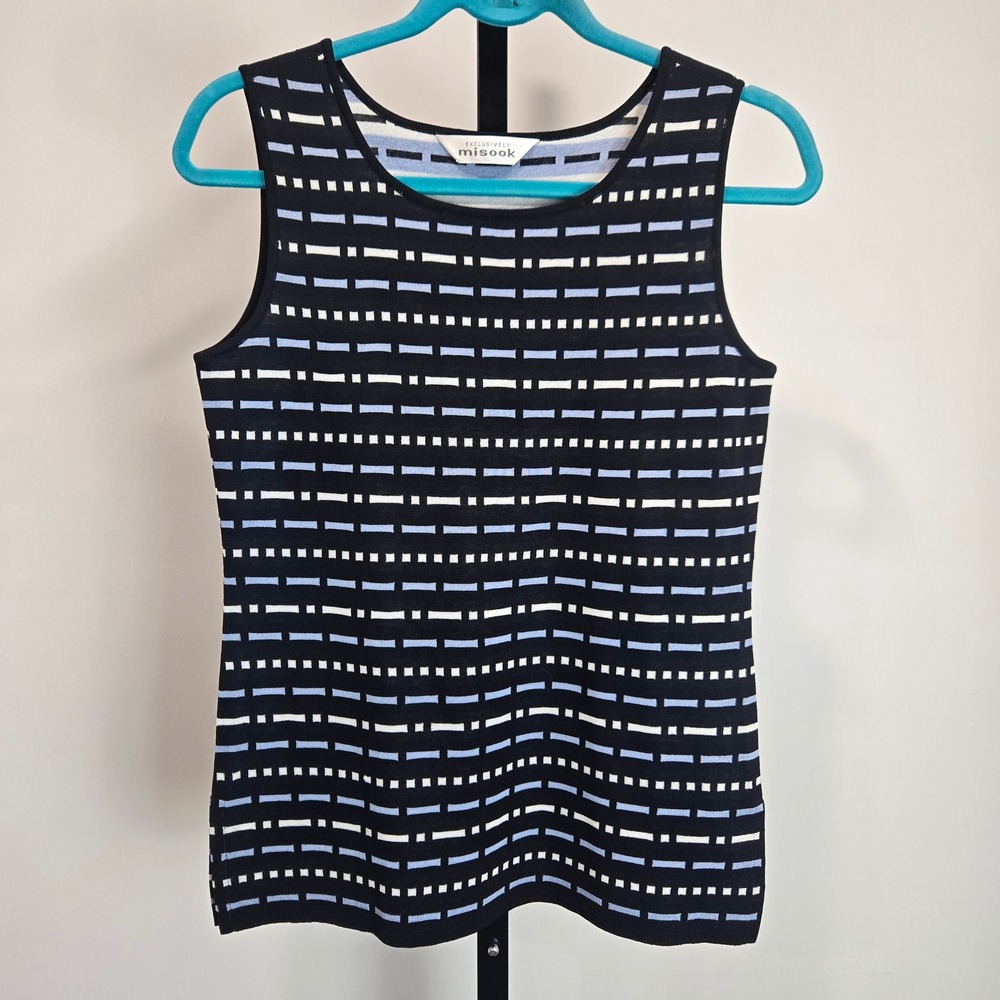 Exclusively Misook‎ Black Blue Knit Tank Top Sleeveless Shell Scoop Neck Small